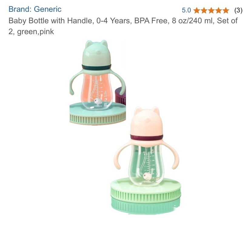 With Handles, 2 Pack. One Pink,  One Green. Bpa Free. 8 Oz.