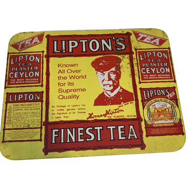 Vintage 1980's Lipton's Finest Tea Tin Metal Wall Sign or Trivet Red and Yellow