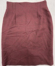Vintage 90s Skirt 8 Red Black Houndstooth Worsted Wool Preppy Classic Academia