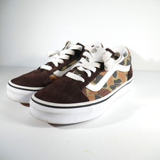 Vans Old School Sz 1.5 Kids Camouflage Shoes Brown/White Skate Sneakers