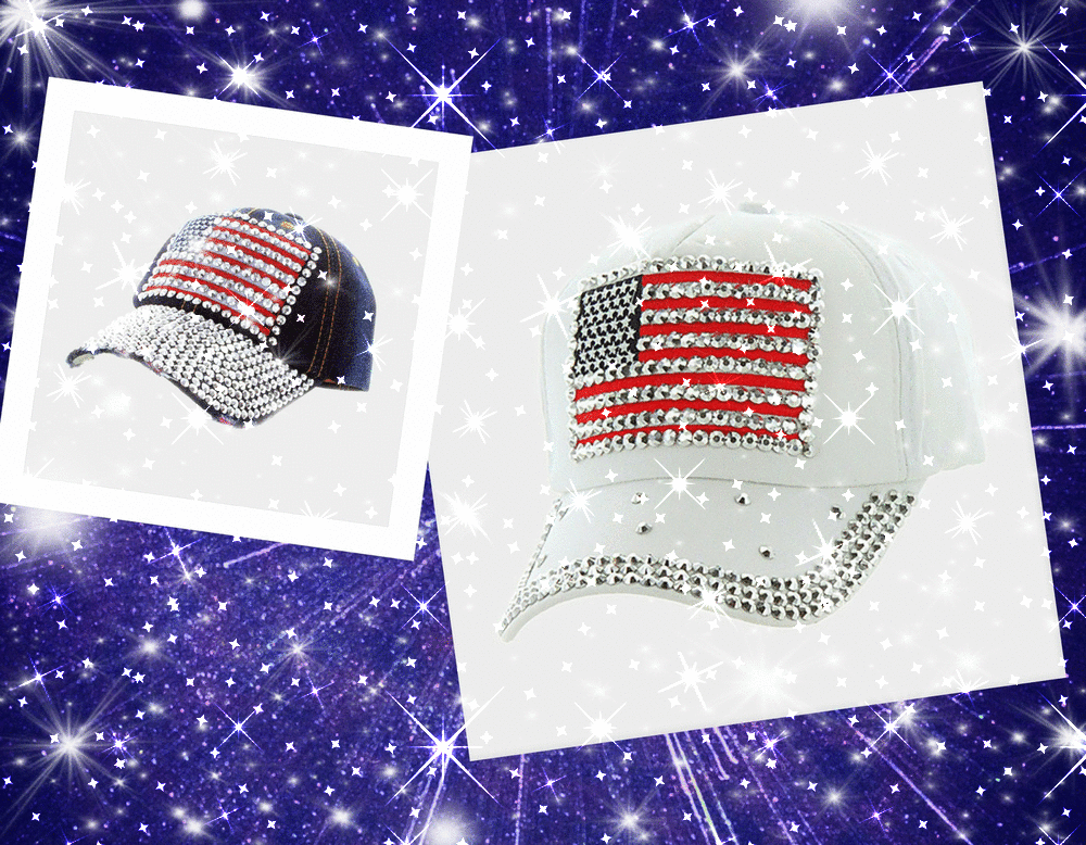 USA Flag Rhinestone Snapback Denim Baseball Cap with Studded Design-image