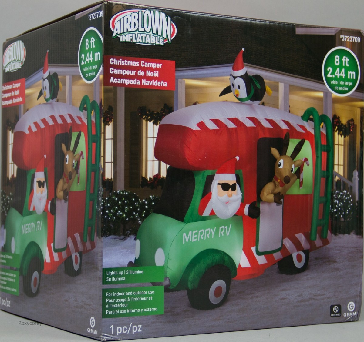 Gemmy 8 ft Christmas Camper with Santa Reindeer Penguin Airblown
