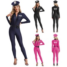 UK Women Police Officer Bodycon Jumpsuit with Accessories Policewoman Costume