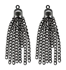 12 BLACK Gun Metal CURB CHAIN TASSELS~ 8 Strands + Cap Embellishment or DANGLE !