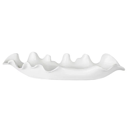 Uttermost Ruffled Coastal Earthenware Feathers Bowl in Matte White Glaze - Picture 4 of 4