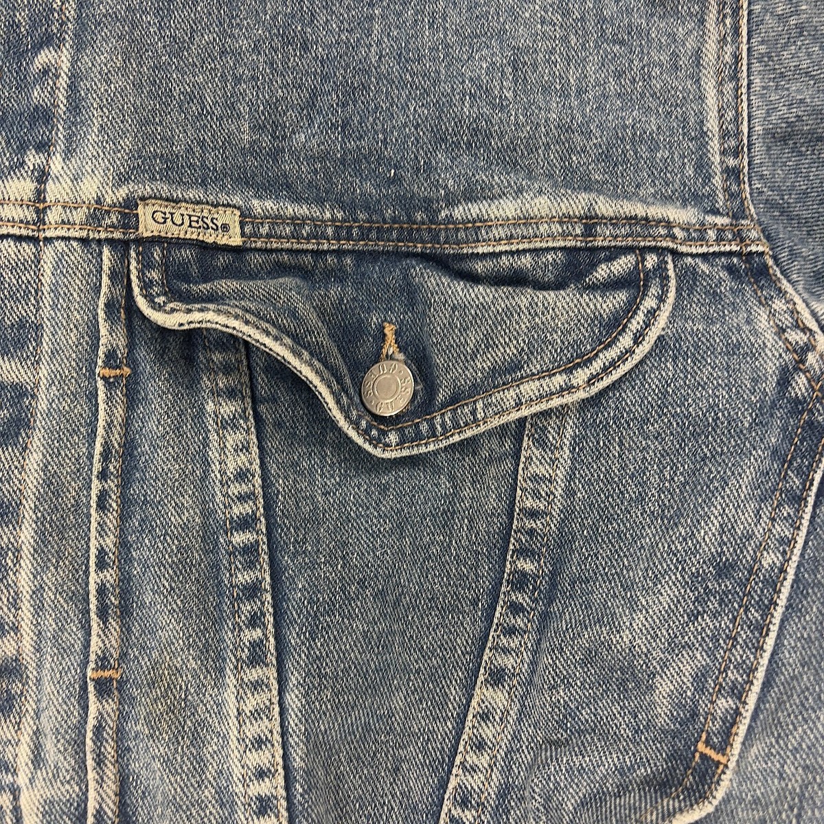 Vintage Guess Denim Jacket Leather Collar Blue Sz S Jean
