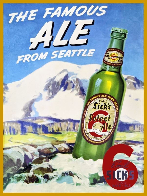 Sick's 6 Select Ale of Seattle Washington NEW Advertising Sign