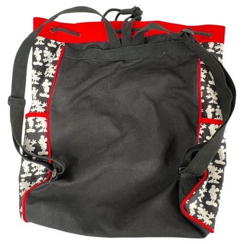 Disney Mickey Mouse Black Red Drawstring Backpack Side Pockets Adjustable Strap - Picture 2 of 7