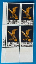 US Stamps, Scott #1344 Register & Vote 1968 6c plate block M/NH. Super fresh!