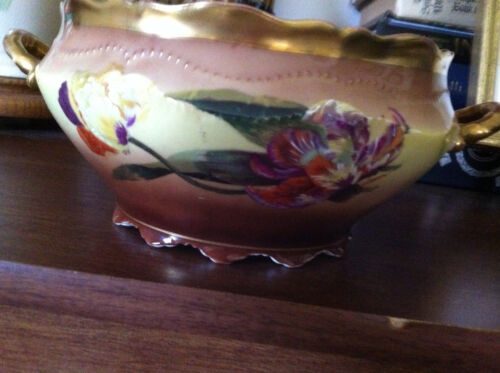 Antique Royal Austria O & EG Porcelain Bowl Floral Orchids Marked Numbered