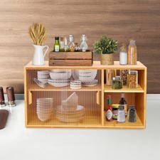 Small Kitchen Cupboard Food Pantry Cabinet Wall Sideboard With Glass Doors US