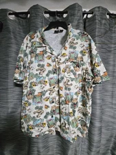 Universal Studios Jurassic Park Shirt Mens XL Cream Pocket Button Dinosaur