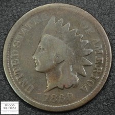 1869/69 S-3 RPD Repunched Date Indian Head Copper Cent 1C 1869/9