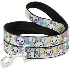 Dog Leash Happy/Sad Bunnies & Stars White/Pastel