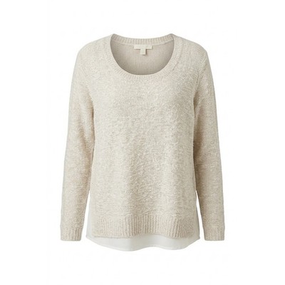 Lafayette 148 New York Beige Layered Linen Mix Knit Sweater Plus 3X