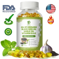 Oregano Oil Capsules with Black Seed Oil, Garlic Oil High Concentrated Carvacrol