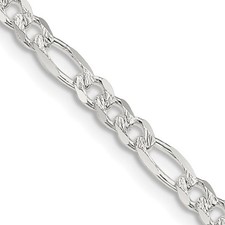 4mm, Sterling Silver, Pave Flat Figaro Chain Necklace