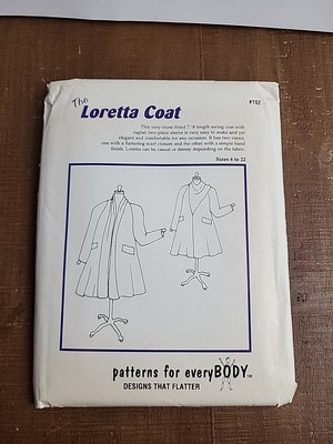 The Loretta Coat Sewing Pattern #102 Patterns For EveryBODY  sizes 6-22 Uncut