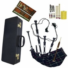 Scottish Highland Rosewood Black Bagpipe Silver Mounts Mackenzie Cover with Case