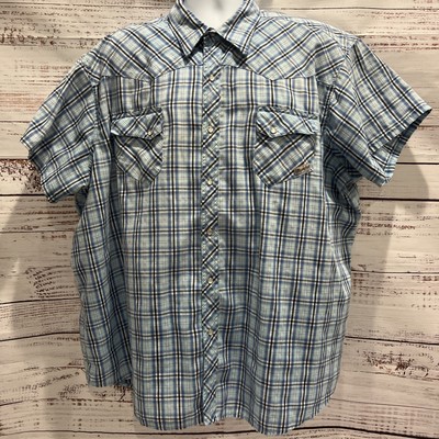 MENS 3XL WRANGLER BEAUTIFUL BLUE PLAID WESTERN COWBOY RODEO PEARL SNAP S/S SHIRT