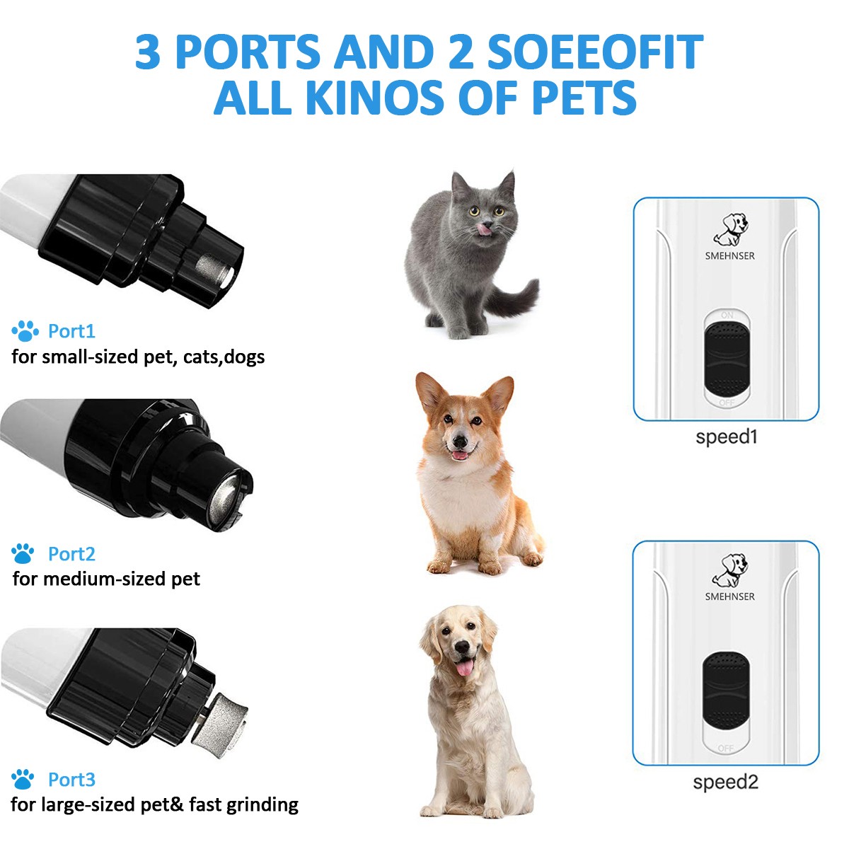 Electric Dog Nail Grinder Portable Pet Cat Trimmer Files Grooming Clipper Cutter