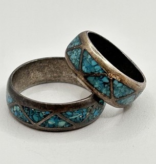 Vintage Native American Navajo Sterling Silver Turquoise Rings Sizes 6/9.5