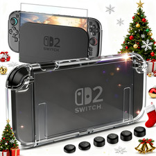 Shockproof Clear Case with Screen Protector for Nintendo Switch 2 Thumb Grips,PC