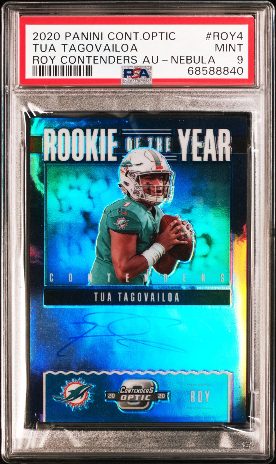Tua Tagovailoa Panini Contenders Optic Rookie of the Year Contenders Autographs #ROY4 Nebula