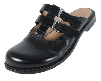 LOEWE $1,200 Black Brushed Leather CAMPO Mary Jane Flat Mules 41