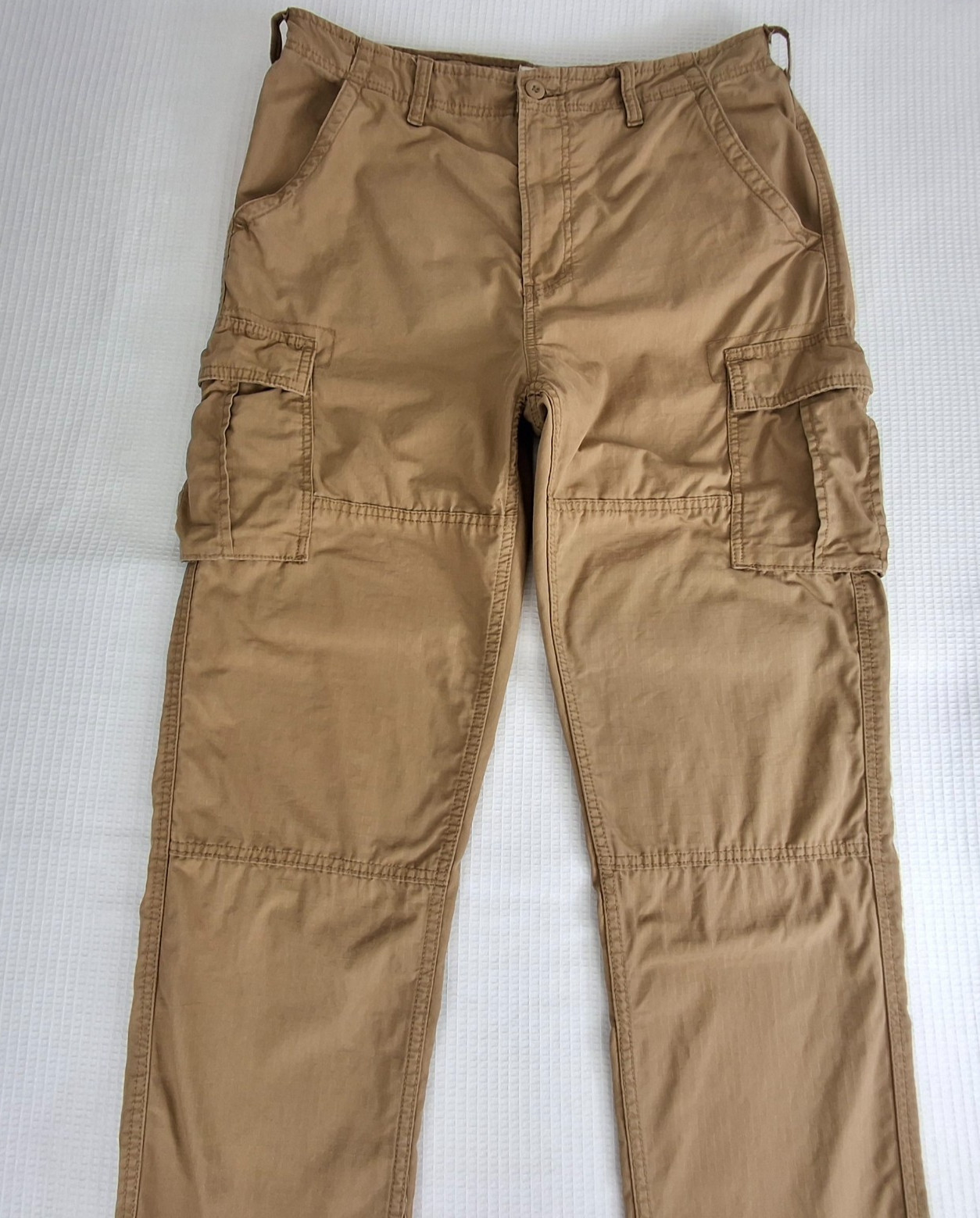Mutual Weave Men's Cargo Pants Size 34 Ins 33 Relaxed Taper Ripstop Snap Beige