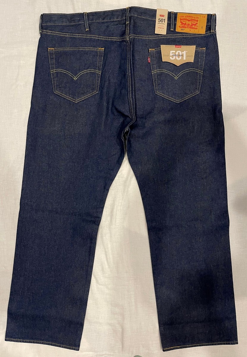 Levis 501 Original Mens Stretch Jeans 46X36 Big & Tall Dark Blue