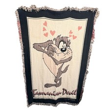 Vintage 1993 Looney Tunes Taz Tasmanian Devil Heart Throw Blanket Warner Bros