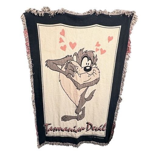 Vintage 1993 Looney Tunes Taz Tasmanian Devil Heart Throw Blanket Warner Bros