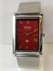 VINTAGE SEIKO SLIM QUARTZ RED DIAL JAPAN MEN'S WORKING DRESS WATCH