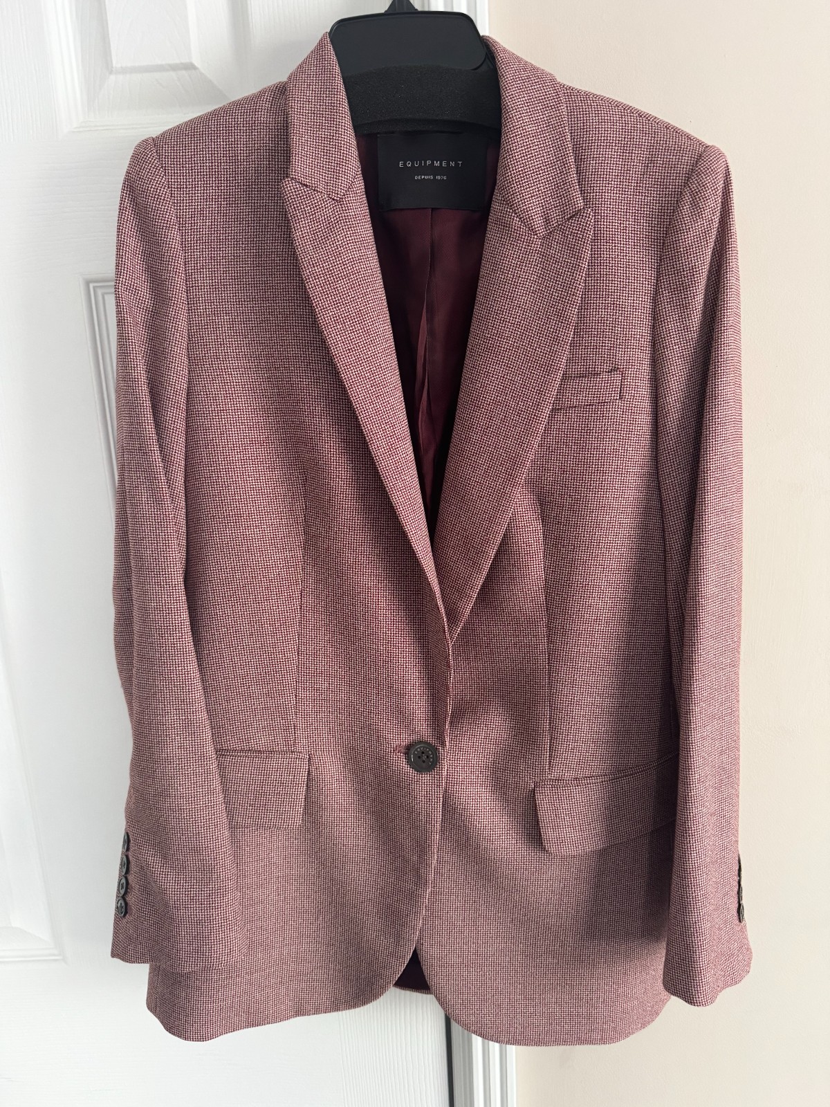 Women&rsquo;s Wool Blazer Burgundy Micro Check Tailored Jacket S