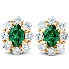 3 Ct Emerald & Diamond Halo Studs 14k Yellow Gold