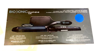 BIO IONIC GRAPHENE MX 1.25'' Long Barrel Curling Iron + Detangling Paddle Brush