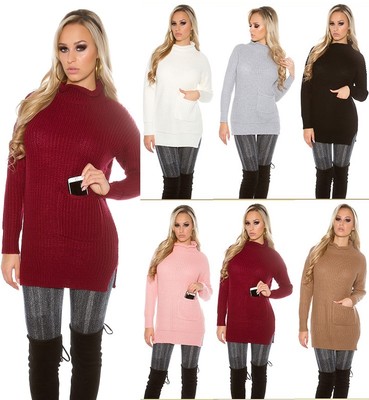 Koucla Pullover Sweater Knitted Longpullover with Pocket