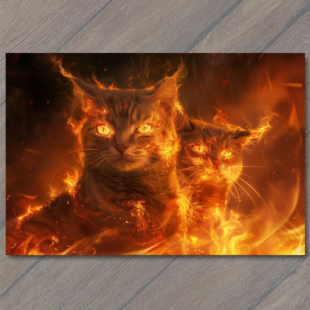 FLATCARD Cat from Hell Fire Evil Kitty Unusual Demon Devil Animal