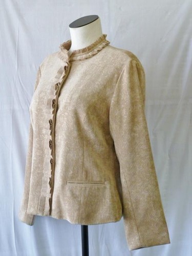 Chicos Romantic Ruffle Floral-Paisley Jacquard Flocked Pinwale Snap Jacket~2=M/L - Picture 7 of 12