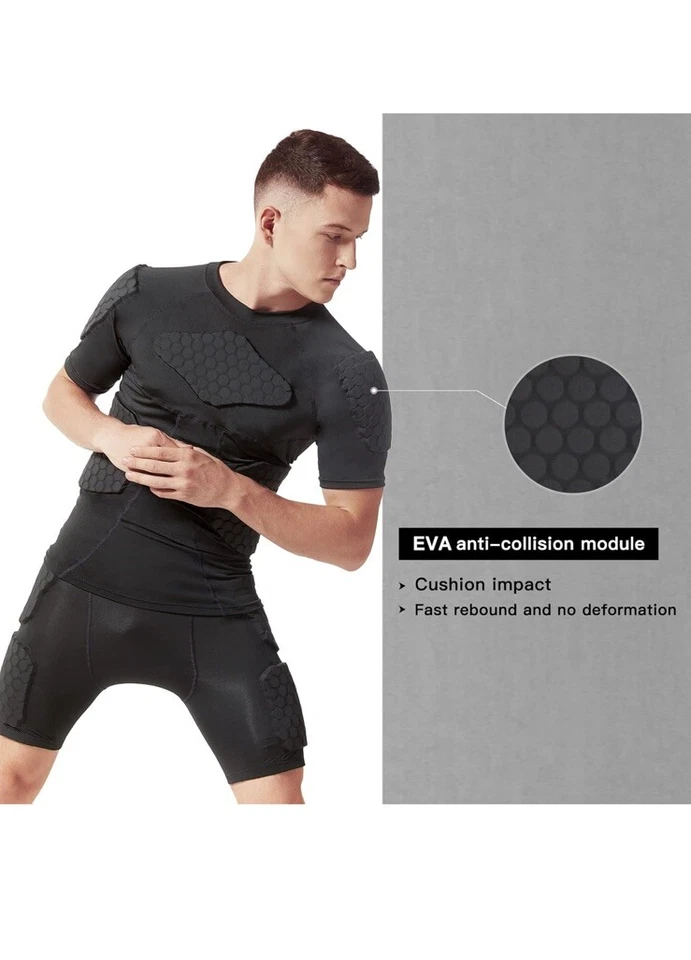 Men T-Shirt Padded Compression for Adult Football Rib Chest Protector Shirt - Image 4 of 4