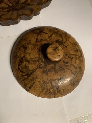 Vintage RARE 3 Piece Chrysanthemum Wood Bowl w/ Lid and Plate 7