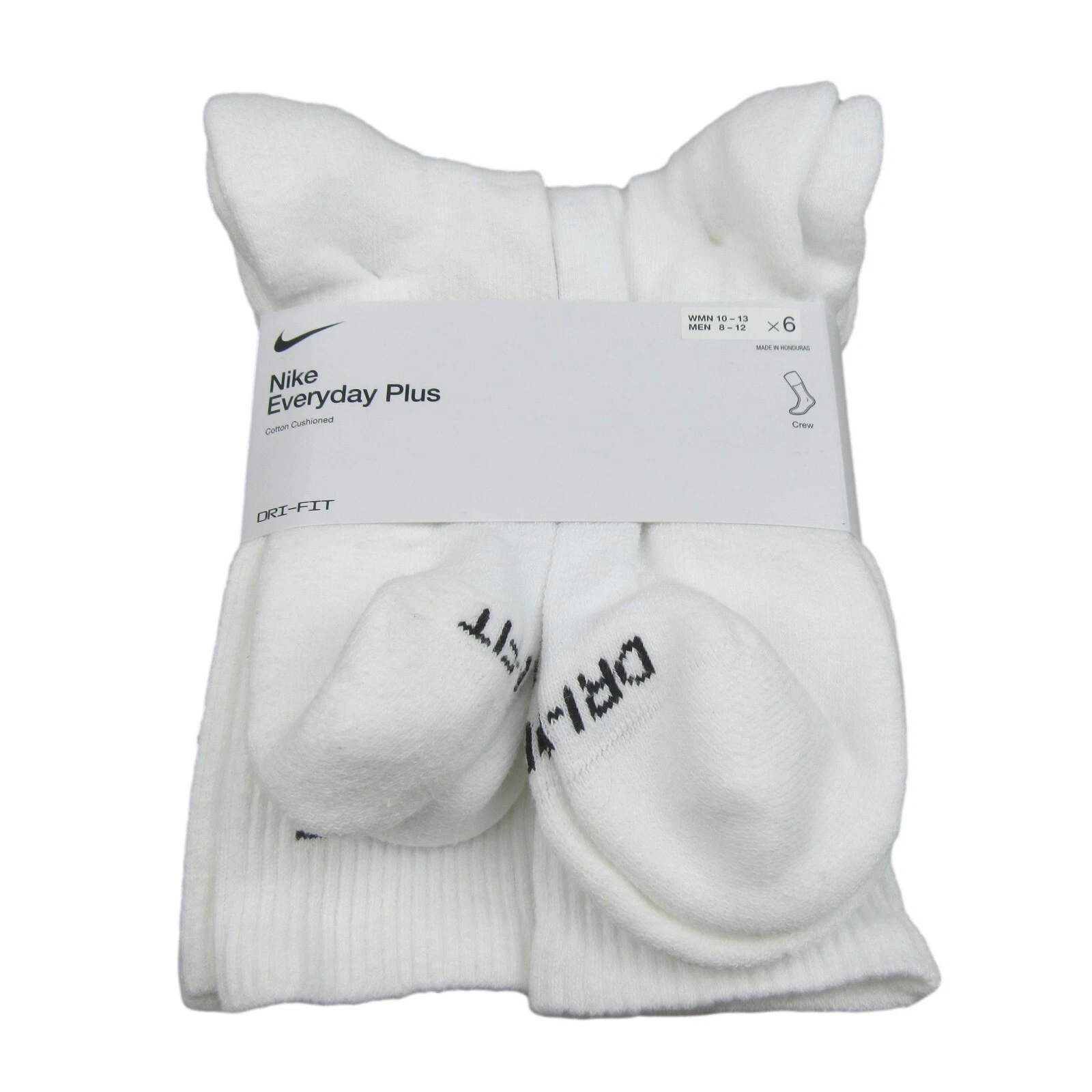 Nike Everyday Plus Cushion Crew Socks White 6 Pack Men's Sz 8-12 NEW SX6897-100