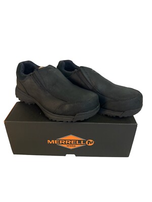 MERRELL Sutton Moc Pro Black Men 7.5 M Slip Resistant Waterproof Work Shoe