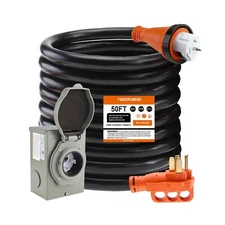 Finderomend 50 ft 50 Amp Generator Cord and Power Inlet Box Combo Kit, Pre-Dr...
