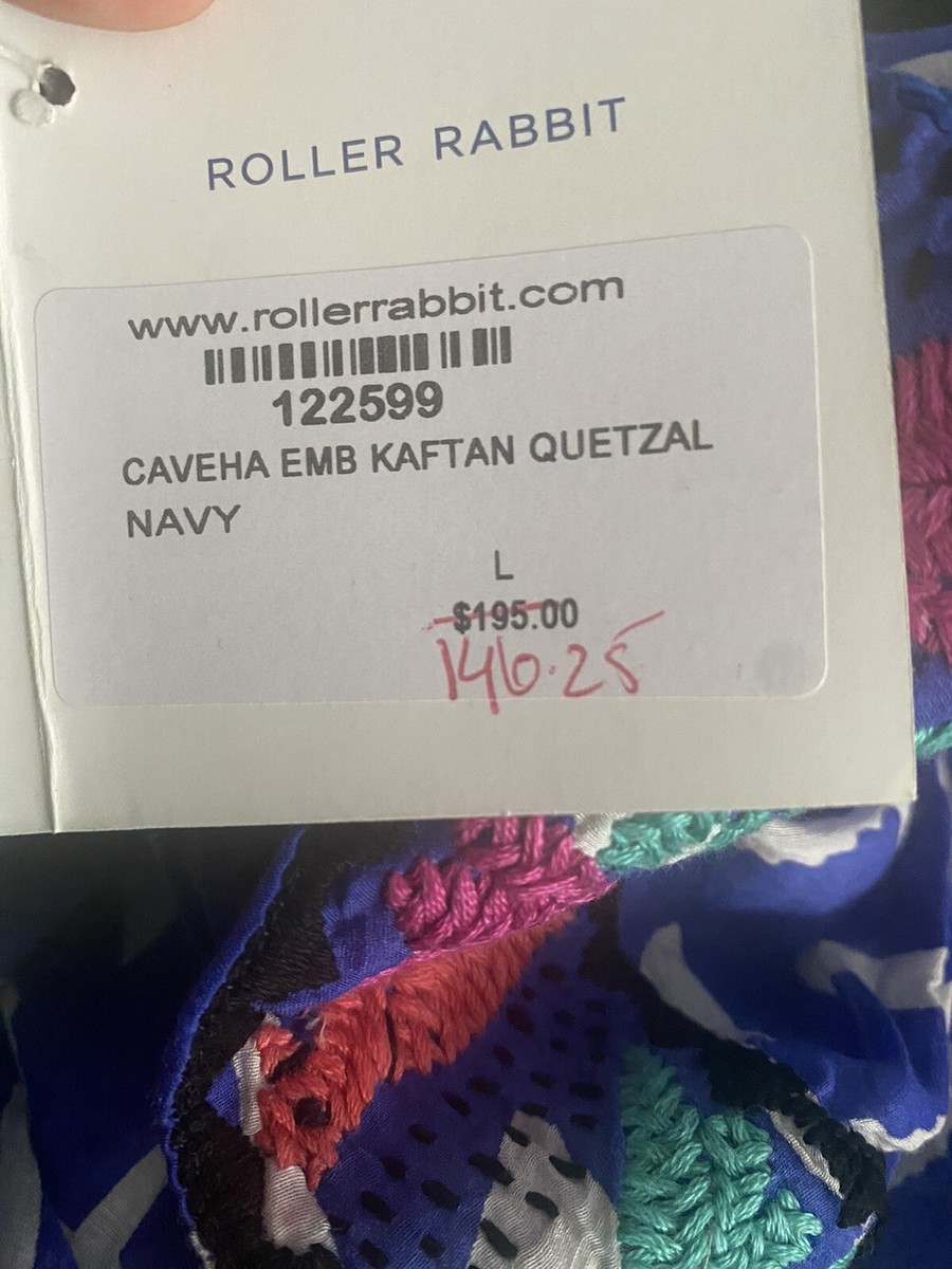 New Roller Rabbit Kaftan, Beautiful blue, Hand Embroidered One of