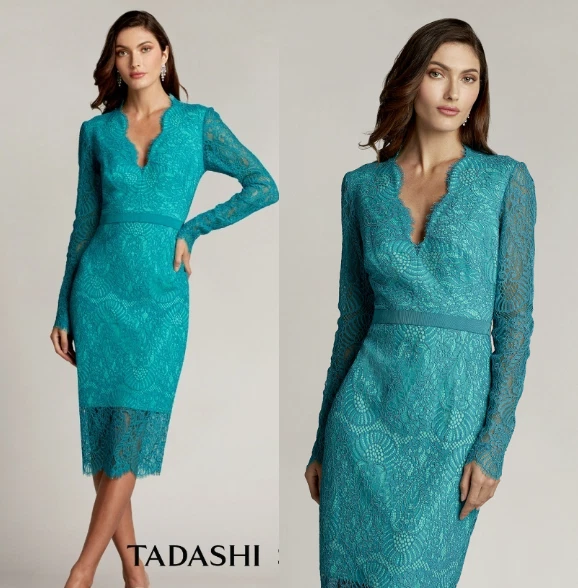 NWT TADASHI SHOJI EDMUND MIDI LACE DRESS PEACOCK btu22232m size 16