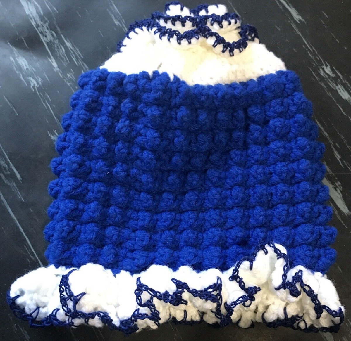 Handmade Blue and White Beanie Fashionable Cute Shades of Blue- White Handmade Slouchy  main image 3