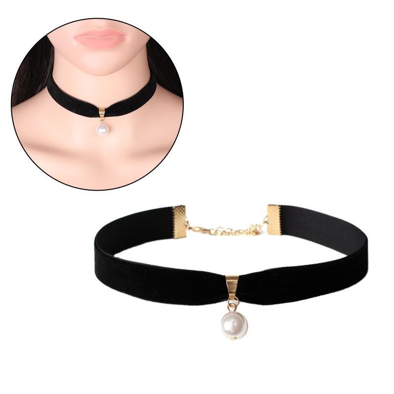 JewelryWe Sieraden dames choker halsketting, zwart gothic touw gouden buis fluweel kant choker tattoo punk gothic lengte verstelbare boog knoop halsband.., Metaal