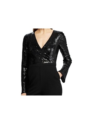 Ralph Lauren JUMPSUITS SEQUIN パーティ BLACK Ralph Lauren Women's 2 Black Sequined SKINNY Jumpsuit Long